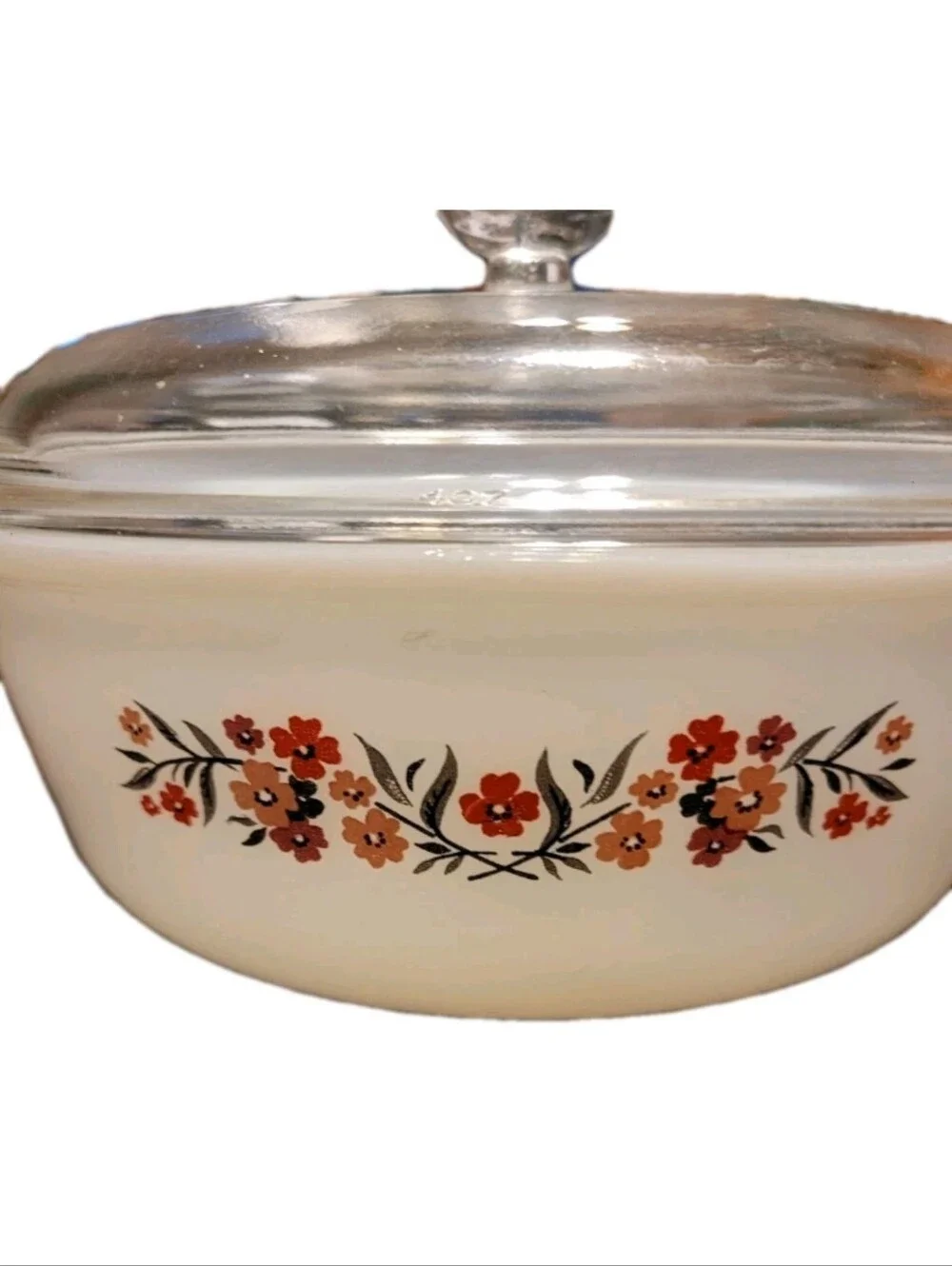 Vintage Fire King Milk Glass Primrose Casserole Dish Lid 1 1/2 Qt Cottage Core